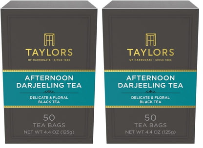 Taylors of Harrogate Afternoon Darjeeling, Black Tea, Pillow Bags 50 Count, Delicate, Sweet & Floral, Caffeinated, Enjoy Hot or Iced, 50 Teabags (Pack of 2)