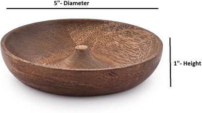 SAMHITA Wooden Round Incense Bowl, Incense Plate Holder, Ash Catcher for Home Décor, Home,Office,Club, Aromatherapy (5" x 5" x 1")