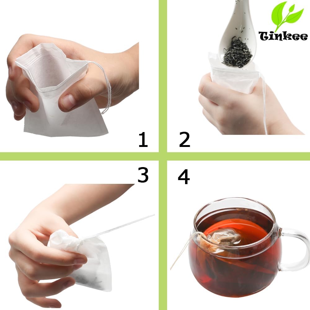 Tea Filter bags, safe and natural material, disposable tea infuser, empty tea bag with drawstring for loose leaf tea, set of 100（3.15 x 3.94 inch ） (White)