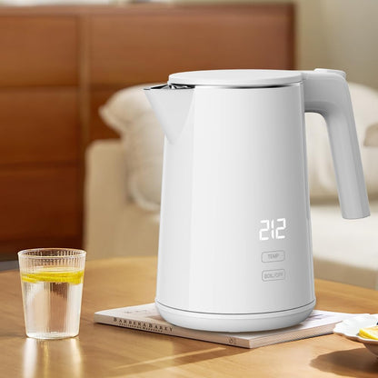 Electric Kettle with Digital Display & Temperature Control, 1.0L Stainless Steel Water Boiler, 1200W Fast Boiling, 4H Keep Warm, BPA-Free Auto Shut-Off, Tea Coffee Kettle for Home Office 120V, White