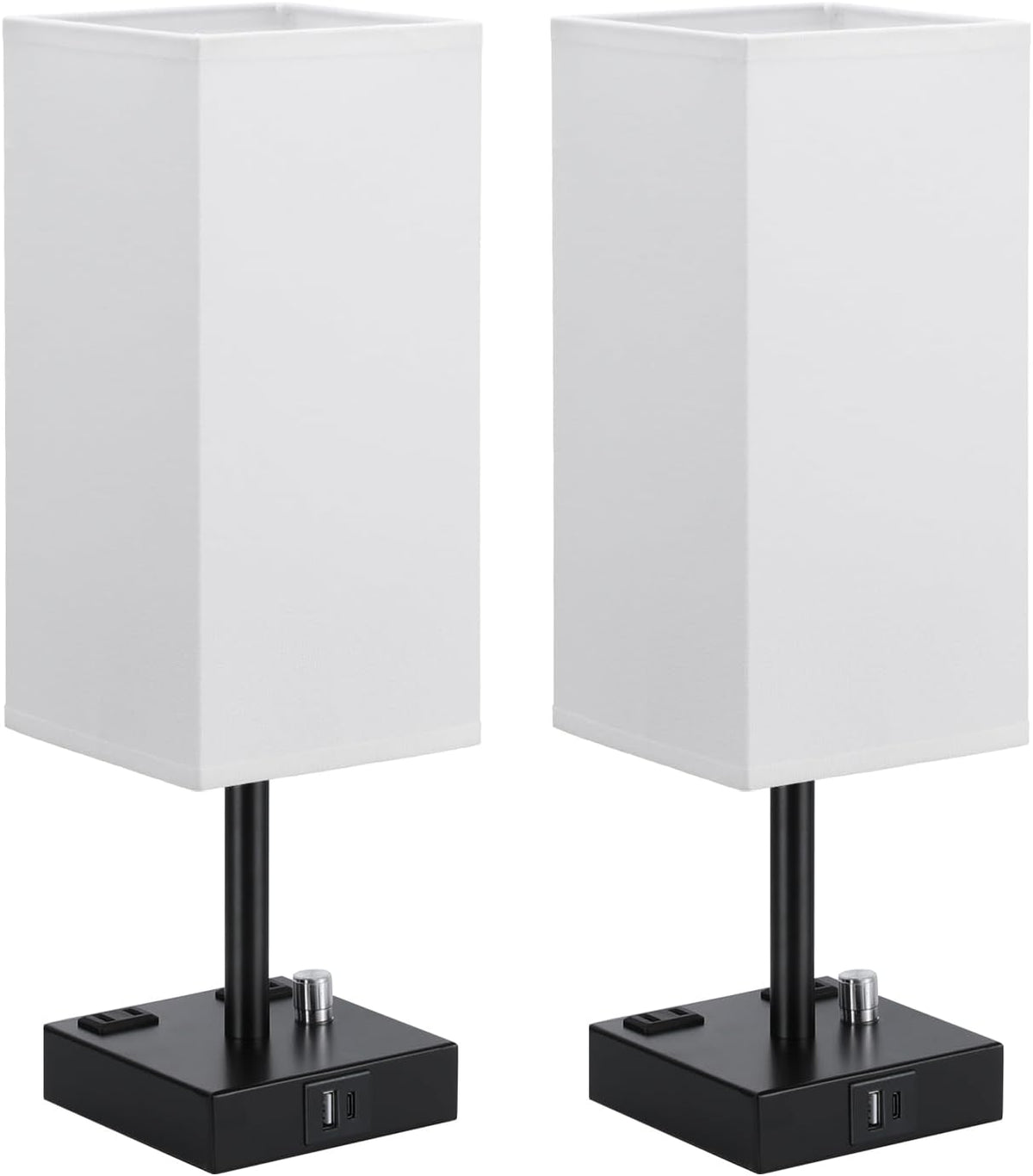 Bedside Table Lamps Set of 2 for Bedroom - Dimmable, USB C+A, 2 AC Outlets