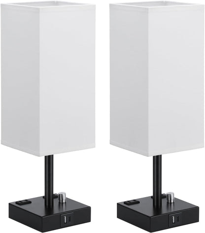 Bedside Table Lamps Set of 2 for Bedroom - Dimmable, USB C+A, 2 AC Outlets