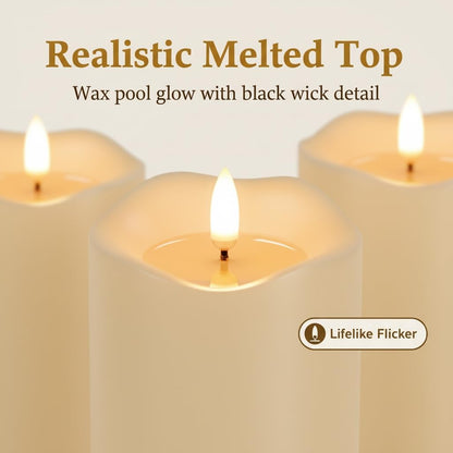 ANGELLOONG Flickering Flameless Candles, Realistic Battery Operated Candles with Remote and Timer, Set of 3 LED Candles for Fall Room Home Wedding Decor Centerpieces Table Party Christmas Decorations