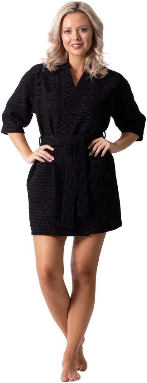 Turkish Linen Lightweight Waffle Knit Bath, Spa & Bridesmaids Kimono Short Robes for Women - Quick Dry & Soft