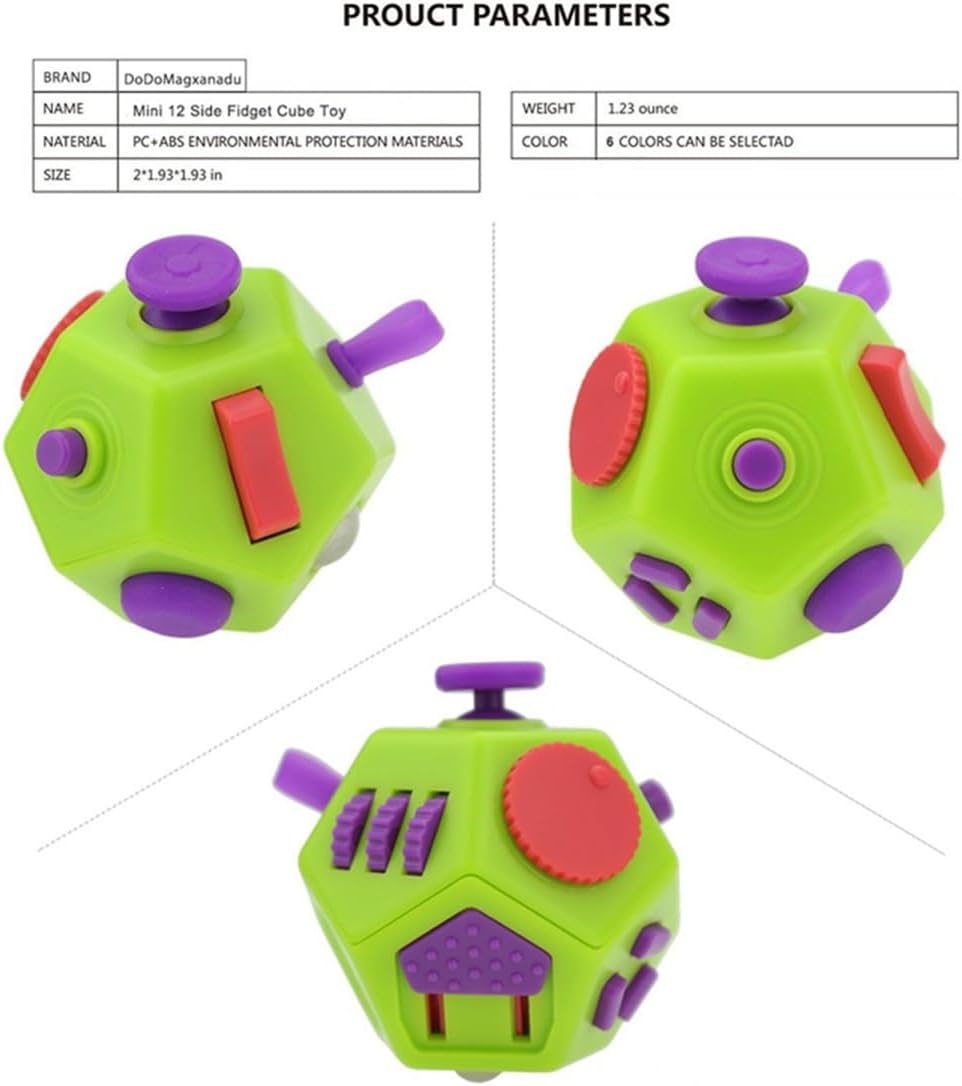 Small Fidget Toys Cube, Small Fidget Toy - 12 Sides Decompression Cube Anti Anxiety and Relief Stress Improve Focus Creative Unique Fidget Toy for Kids and Adults, with Carry Case(Black E1)