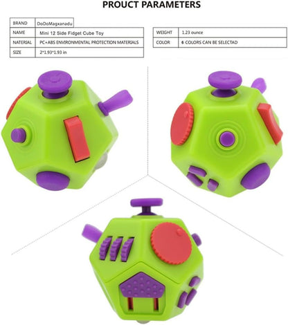 Small Fidget Toys Cube, Small Fidget Toy - 12 Sides Decompression Cube Anti Anxiety and Relief Stress Improve Focus Creative Unique Fidget Toy for Kids and Adults, with Carry Case(Black E1)