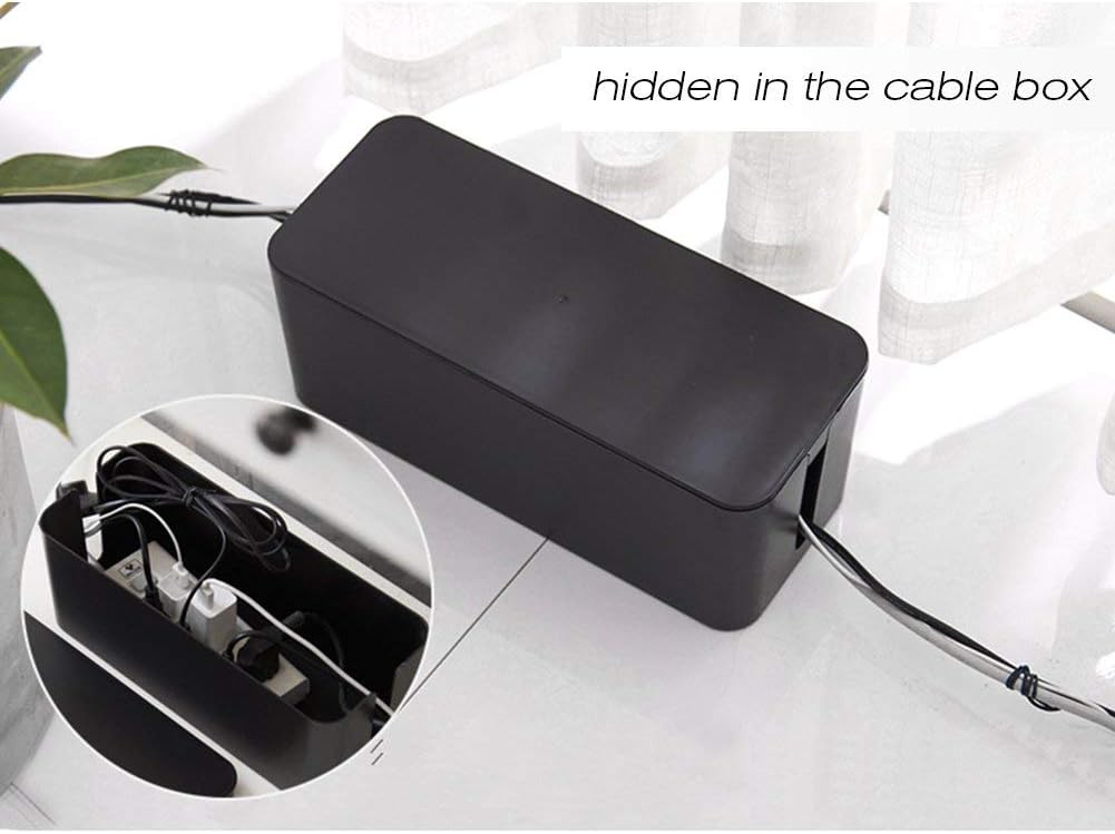 Cable Management Box Organizer, Pack of 2 Wire Concealer to Cover Hide Surge Protector & Power Strip on Desk Floor, with 5 Cord Fastening Tapes for Office, Home, Kitchen (Luxury Black)