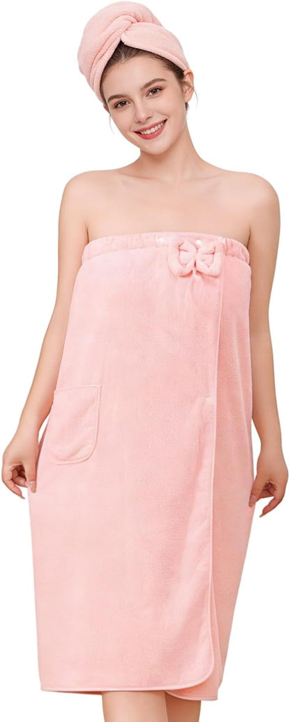 Towel Wrap for Women, Women'S Soft Wrap Towel Full Length，Bath Robe After Shower Female Plush Long，Spa Bathrobes Lightweight