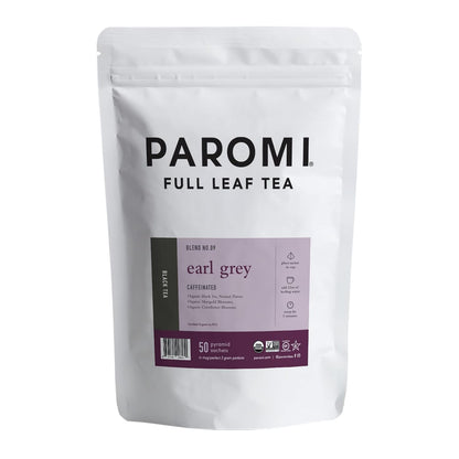 Paromi Earl Grey Organic Black Tea, Resealable Pouch, 50 Count