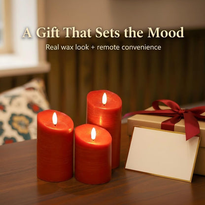 ANGELLOONG Flickering Flameless Candles, Realistic Battery Operated Candles with Remote and Timer, Set of 3 LED Candles for Fall Room Home Wedding Decor Centerpieces Table Party Christmas Decorations