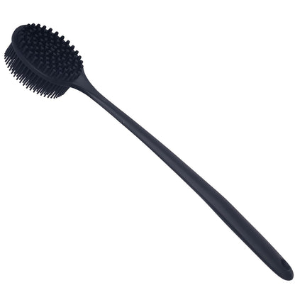 DNC Back Scrubber for Shower Soft Silicone Bath Body Brush with Long Handle (Black)