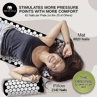 Bed of Nails Mat and Pillow Set – Original Bon Acupressure Design with 10962 Precision Nails, Mat: 28.5 x 16.5 x 1", Pillow: 14.5 x 6 x 4", Green