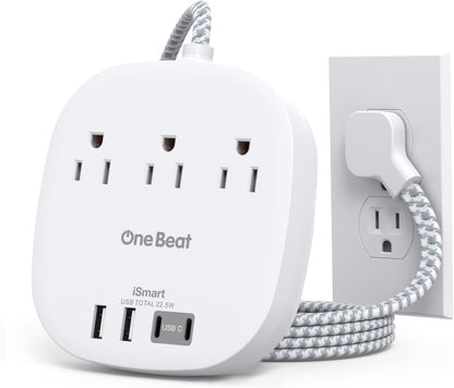 Travel Essentials, 22.5W/4.5A Flat Plug Power Strip, 6 Ft Extension Cord