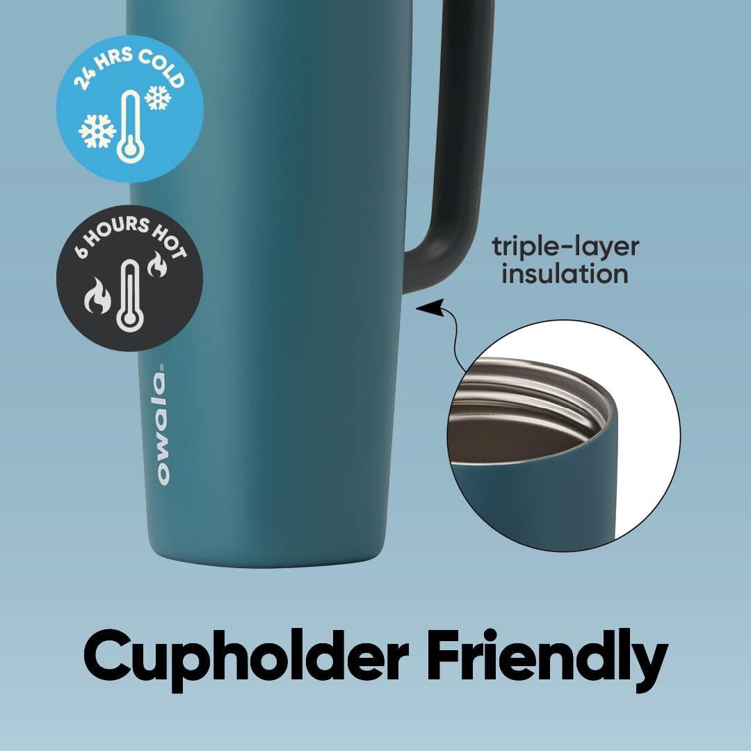 Owala SmoothSip Slider Insulated Stainless Steel Coffee Tumbler, Reusable Iced Coffee Cup, Hot Coffee Travel Mug, BPA Free 12 oz, Pink (Pucker Up)