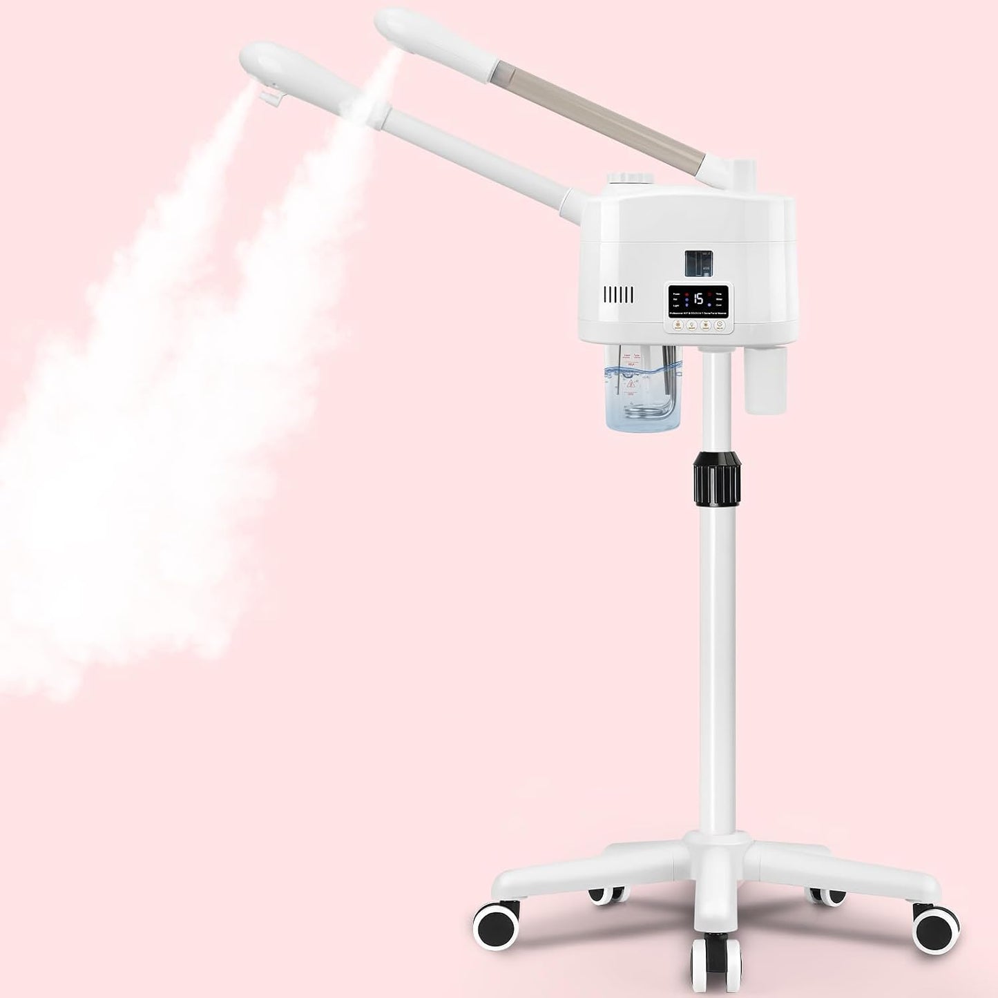 Facial Steamer Professional with More Steam for Deep Cleansing and Hydration, Estheticians Steamer on Wheels with Time Setting, Face Steamer Adjustable Height for Beauty, Spa and Home Use（Golden）