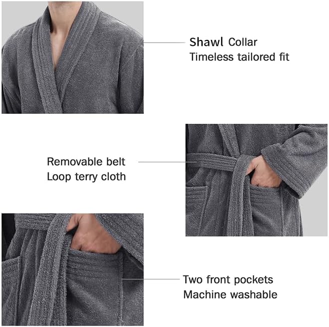 Ramesses Bathrobe Mens,Premium Thick Terry Cloth Bathrobe,Towel Bath robe Long–Staple Combed Men's Cotton Robe