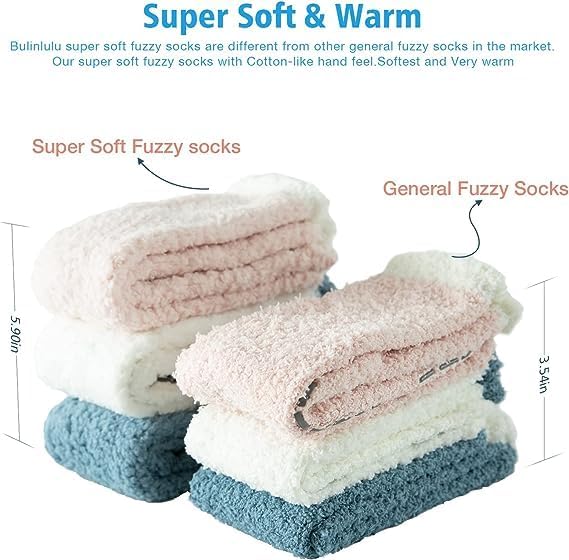 Bulinlulu Fuzzy Socks With Grips for Women, 5 Pairs Non Slip Sleep Warm Fluffy Slipper Socks Gifts for Women