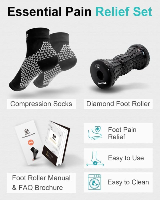 Tumaz Foot Roller for Plantar Fasciitis Relief，Foot Massage Roller for Alleviate Planter Fasciitis Pain,Arch Pain,Trigger Points & Deep Tissue, Portable - Reflexology Tool,Black