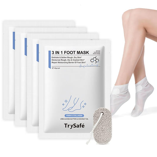 4Pairs PDRN & Collagen & Niacinamide Foot Mask | Foot Peeling and Dead Skin Removal*, Relief Dry and Cracked Feet Skin | Urea, Shea butter, Coconut oil, Salicylic Acid, Hyaluronic | K-Beauty Feet Care