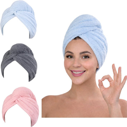 KELVO Microfiber Hair Towel Wrap for Women-Pack of 3, 350 GSM Super Absorbent Quick Dry Hair Turban Anti-Frizz Head Wrap for Curly, Long & Thick Hair Soft Hair Drying Towel (Checkered, Mixed Color)