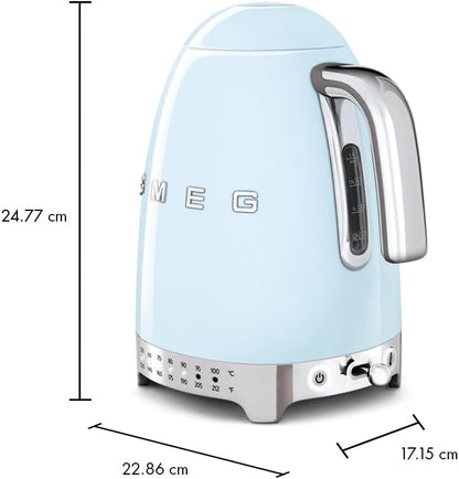 SMEG Variable Temperature Electric Kettle 1.7L (7 Cup), Stainless Steel Tea & Coffee Kettle, Fast Boil, Adjustable Temp 122°F–212°F, Keep Warm, Auto Shut-Off, 360° Base, Retro Style-Black