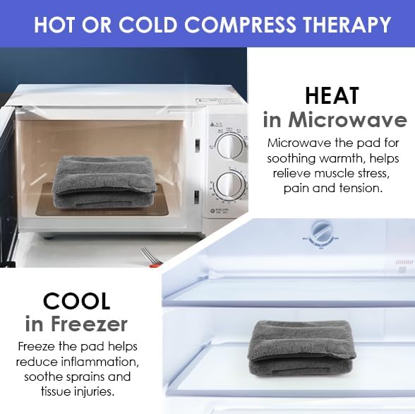 Microwavable Heat Pad for Neck and Shoulders, Weighted Microwave Moist Heating Wrap for Pain Relief Sore Muscle Stress Tension, Heated Wrap with Aromatherapy, Hot & Cold Compress, Grey