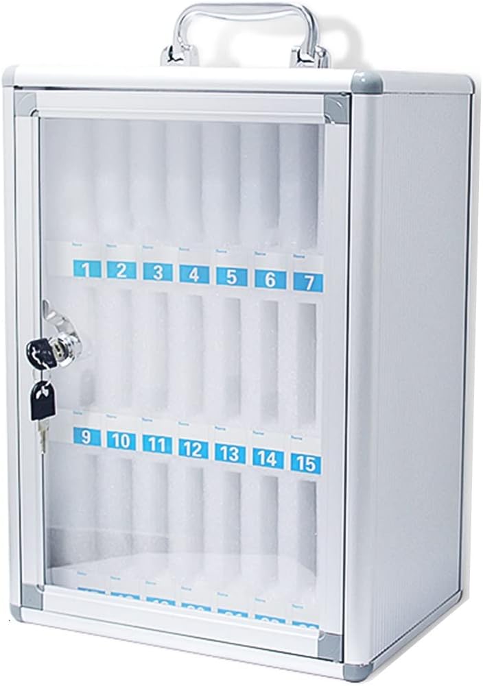 Large Capacity Wall Mounted Phone Storage Cabinet 48/60 Slots Aluminum Alloy with Handle Portable Charging Station for Home & Office Use,12