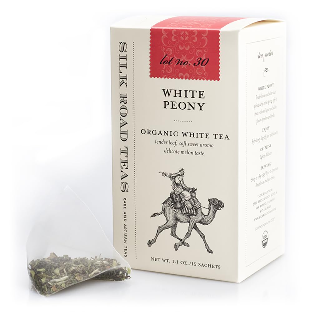 Silk Road Teas, Organic White Peony Tea, Bai Mu Dan, Soft & Sweet Aroma, Delicate Melon Taste, 15 Tea Bags