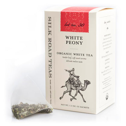 Silk Road Teas, Organic White Peony Tea, Bai Mu Dan, Soft & Sweet Aroma, Delicate Melon Taste, 15 Tea Bags