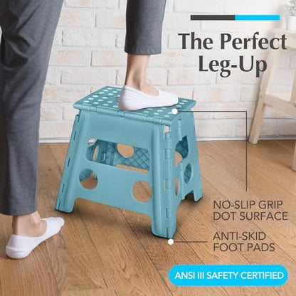 Handy Laundry Folding Step Stool - Sturdy Enough Collapsible Stool to Support Adults - Opens Easy with One Flip - Great for Kitchen, Bathroom or Bedroom (Black - 9 Inch)