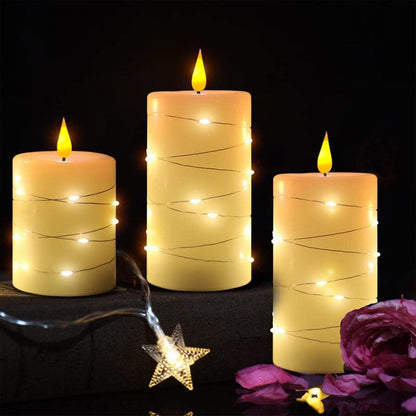 LEDHOLYT Rechargeable Flameless Glass Pillar Candles–Gifts for Women,–Set of 3, Realistic Flickering LED Flame,Remote & Timer, Ideal for Living Room, Bedroom & Halloween Festival Home Party Decor