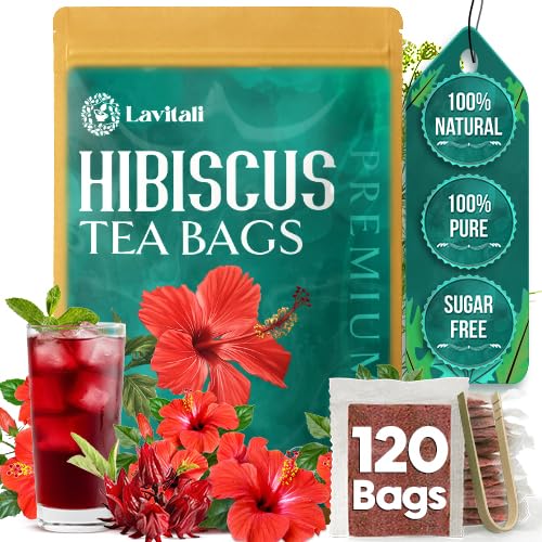 Lavitali, Hibiscus Tea Bags | 120 bags, 100% Pure Herbal Tea | Caffeine-Free, Antioxidant-Rich, Eco-Friendly Filter Bags | Daily Natural Botanical, Hot or Iced Floral Infusion