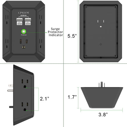 Wall Charger, Surge Protector, QINLIANF 5 Outlet Extender with 4 USB Ports