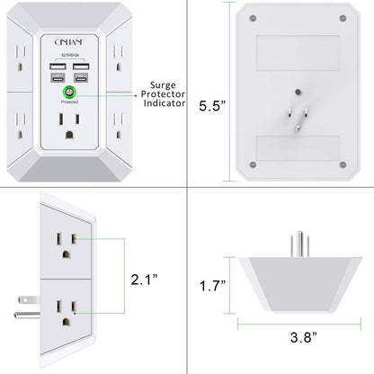 Wall Charger, Surge Protector, QINLIANF 5 Outlet Extender with 4 USB Ports