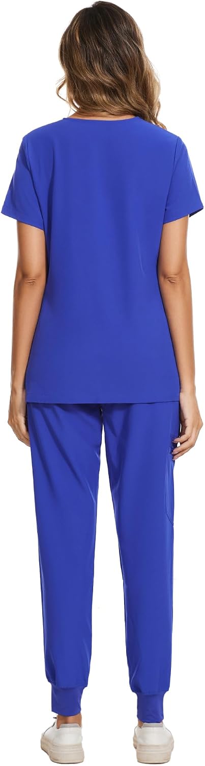 COZYFIT Scrubs for Women Set - Stretch V-Neck Scrub Top & Jogger Pant with 8 Pockets COZY SCRUBS - Colors B