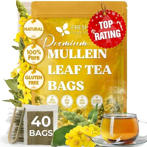 FreshDrinkUS, Premium Mullein Leaf Tea, 40 Count, Pure, Caffeine Free
