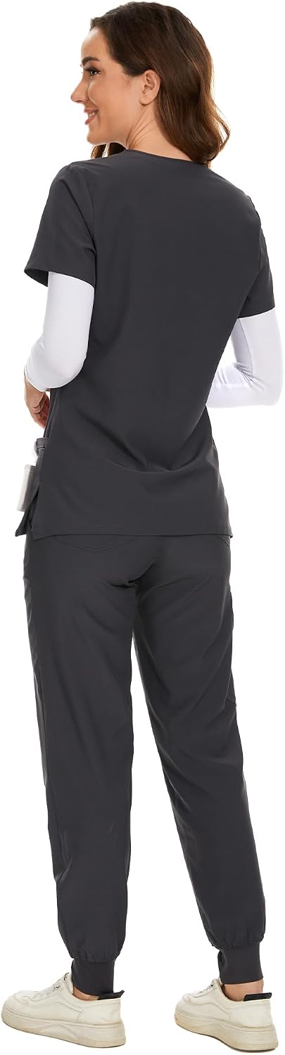 COZYFIT Scrubs for Women Set - Stretch V-Neck Scrub Top & Jogger Pant with 8 Pockets COZY SCRUBS - Colors C