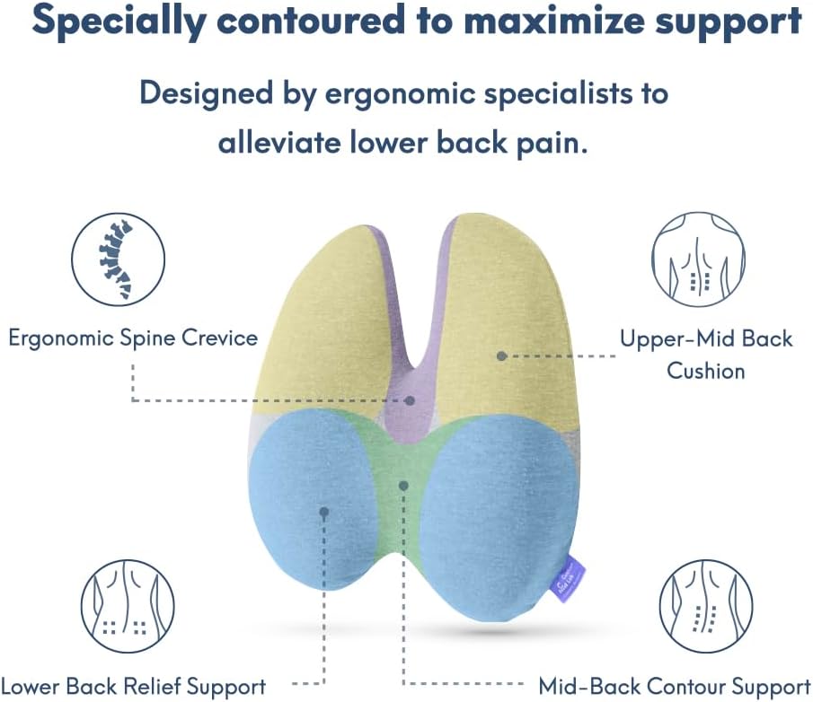 C CUSHION LAB Extra Dense Lumbar Pillow - Patented Ergonomic Multi-Region Firm Back Support for Lower Back Pain Relief - Lumbar Support Cushion with Strap for Office Chair, Car, Sofa, Plane - Black