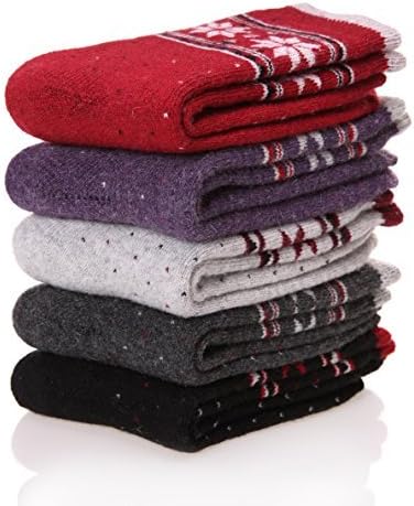 EBMORE Merino Wool Socks for Women Hiking Thermal Warm Winter Thick Boot Cozy Crew Comfy Work Socks for Ladies 5 Pairs
