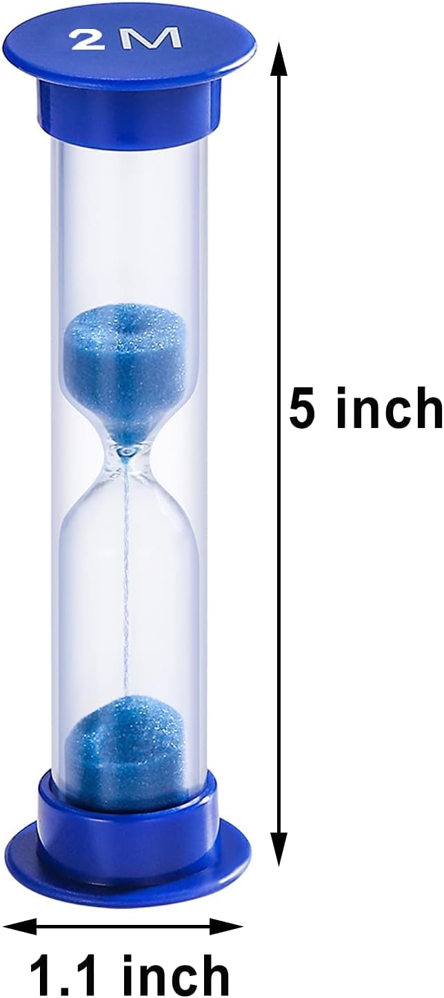 Hourglass Sand Timer 5 Minute with Suction Cup - Set of 2 Small, Unbreakable Sand Watch 5 Min Sucker, Small Blue Sand Clock 5 Minute, Plastic Hour Glass Sandglass Timer for Kids, Games, Classroom