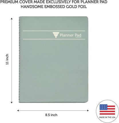 Planner Pad Spiral Bound July 2026 – June 2027 / Academic Year 8 1/2" x 11" Large 3-Tier Funnel Down 12 Month/Weekly Size Organizer, Greenish Grey Cover/Soft Green Ink