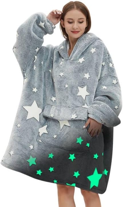 Mewkou Wearable Blanket Hoodie for Adult,Oversized Sherpa Fleece Blanket Hoodie for Women Men,Grey