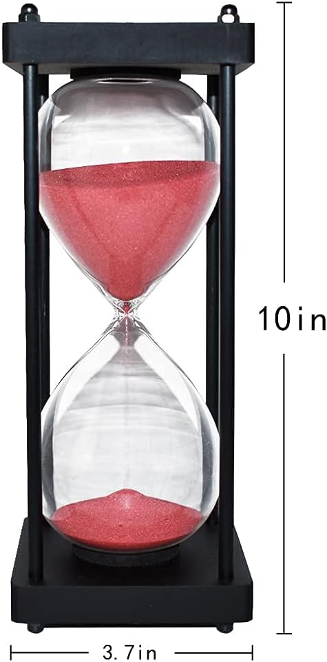 Hourglass Timer 60 Minute, Black Wooden Frame Decorative Sand Timer (Black Sand, Large Size)
