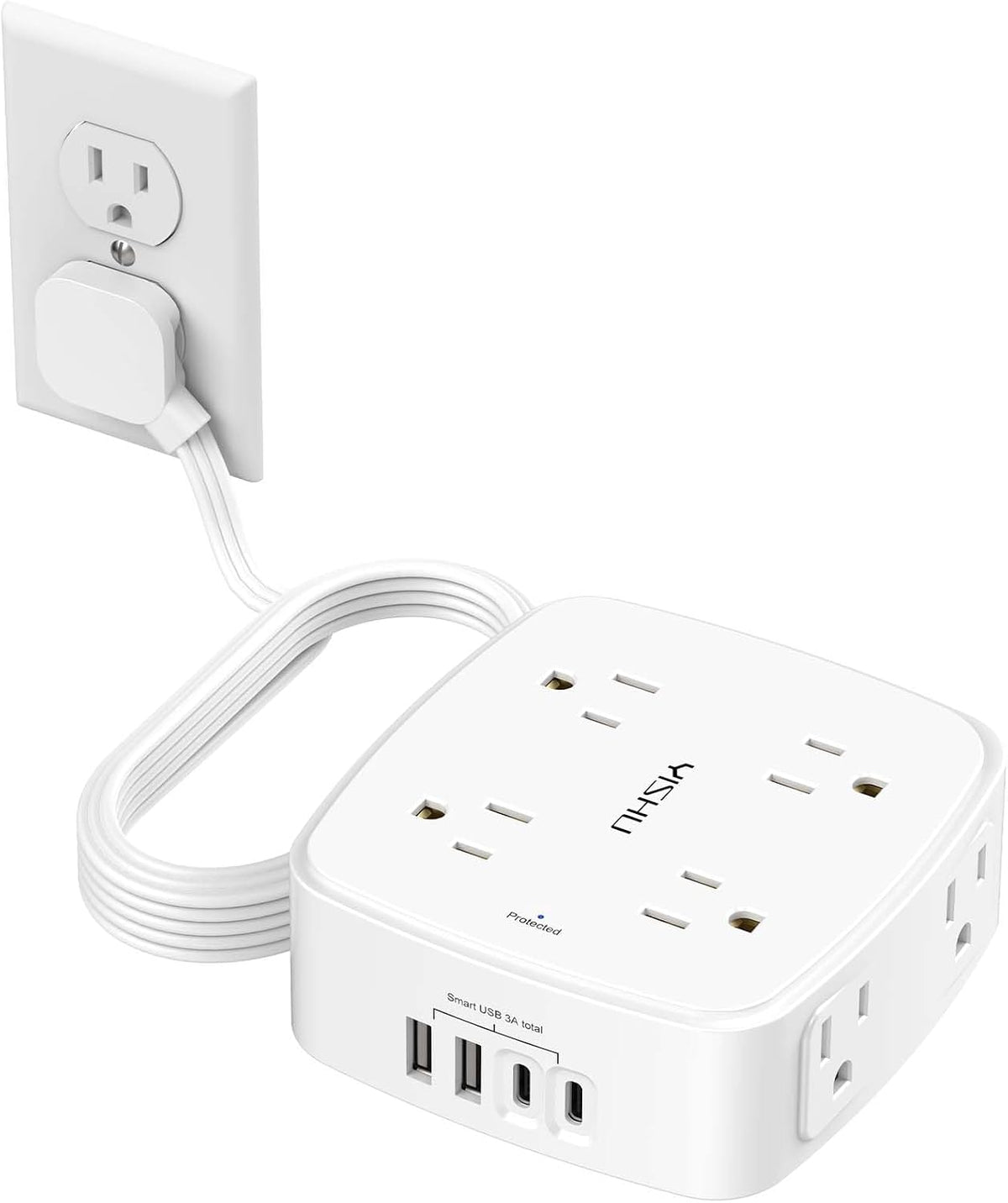 YISHU 6Ft Surge Protector Power Strip with 8 Widely Outlets & 4 USB Ports