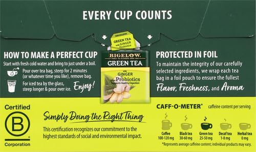 Bigelow Tea Green Tea with Mint, Caffeinated Tea with Green Tea and Peppermint, 20 Count (Pack of 6), 120 Total Tea Bags