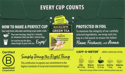 Bigelow Tea Green Tea with Mint, Caffeinated Tea with Green Tea and Peppermint, 20 Count (Pack of 6), 120 Total Tea Bags