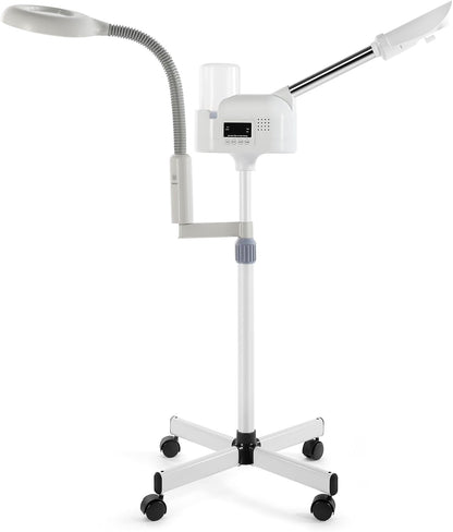 Professional Facial Steamer 3 in 1 Steamer for Face with Hot & Cold Nozzle 5X LED Magnifying Lamp Facial Steamer for Esthetician Beauty Face Equipment Use at Home or Salon
