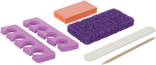 ForPro 5-Piece Pedi Kit, 100-Count, Individually-Packed Pedicure Set, Purple Pumice Pad, Wood Nail File 80/100 Grit, Mini Buffer 80/100 Grit, Wood Stick, Toe Separators