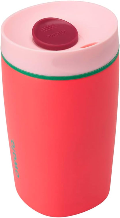 Owala SmoothSip Slider Insulated Stainless Steel Coffee Tumbler, Reusable Iced Coffee Cup, Hot Coffee Travel Mug, BPA Free 12 oz, Pink (Pucker Up)