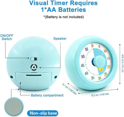 60 Minute Visual Timer with Silent Operation Visual Countdown Timer Rainbow Disk 60 Minute Countdown Timer Task Reminder Home and Kitchen Timer for Kids Desk, Office Meetings (Green)